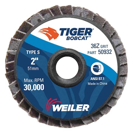 Weiler 2" BobCat Mini Abrasive Flap Disc, Flat (TY27), Type S Mount, 36Z 50932